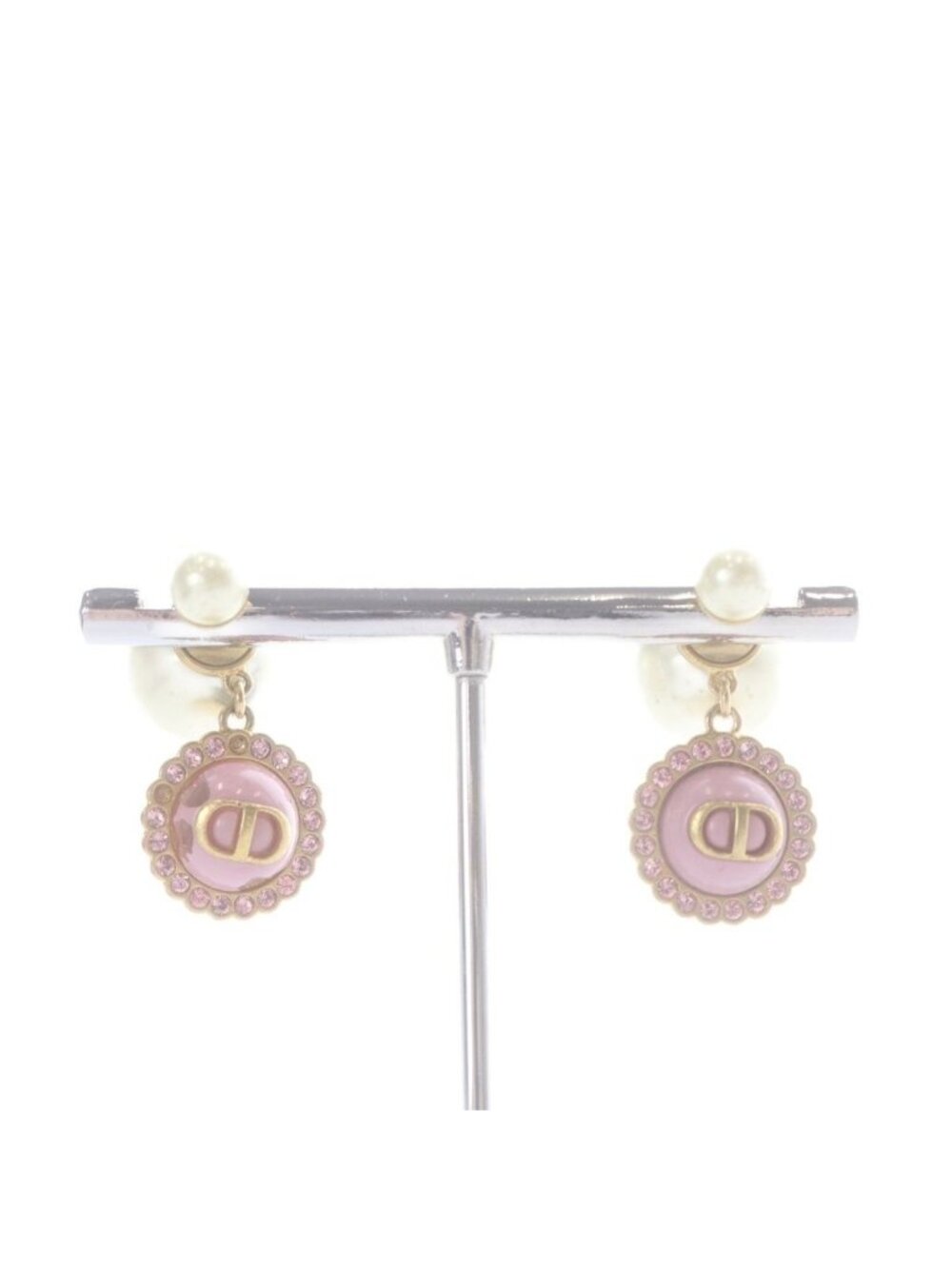 Dior Faux Pearl CD Logo Earrings Pink Gold